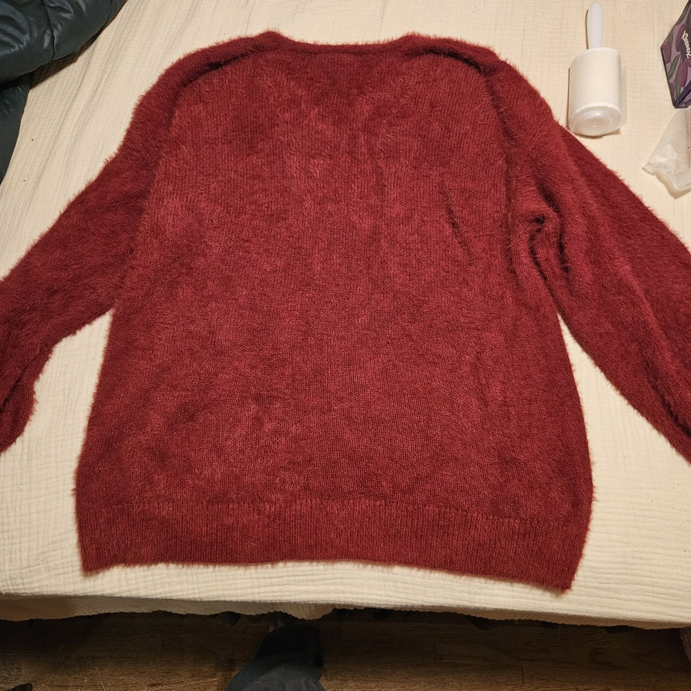 Ava & Viv Women's Fuzzy V-Neck Sweater in Rich Red
